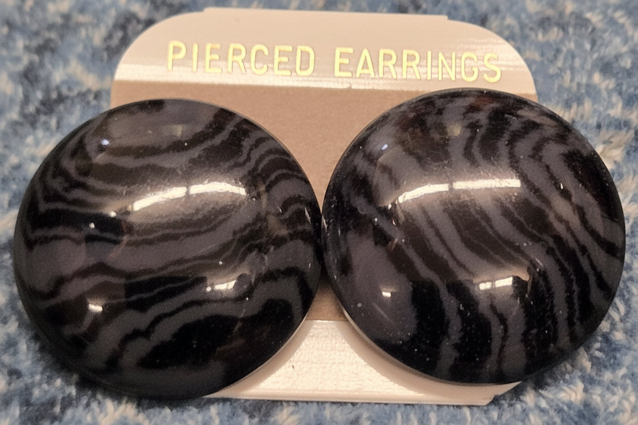 Black & Gray Marbled Button Earrings