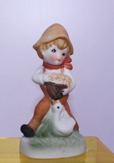Vintage Boy with Goose Figurine