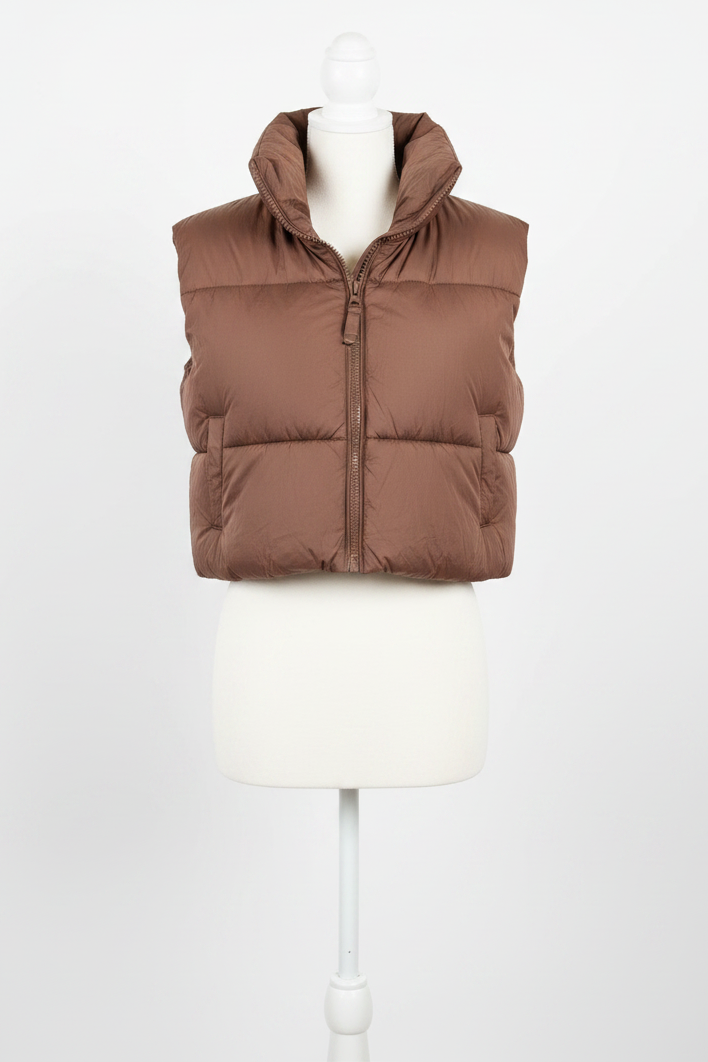 Brown Cropped Puffer Vest