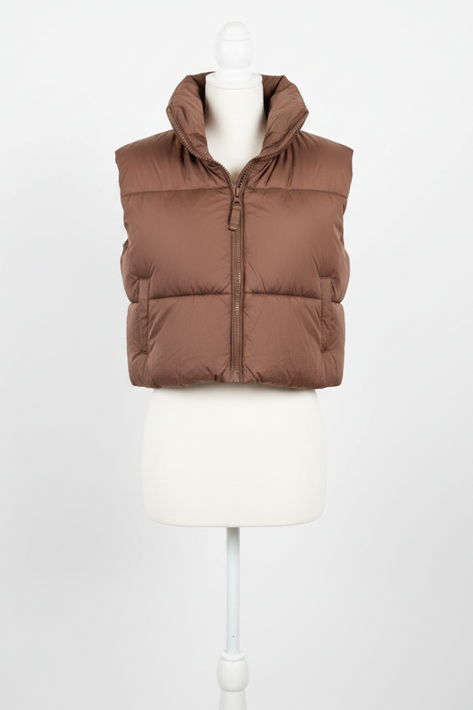 Brown Cropped Puffer Vest