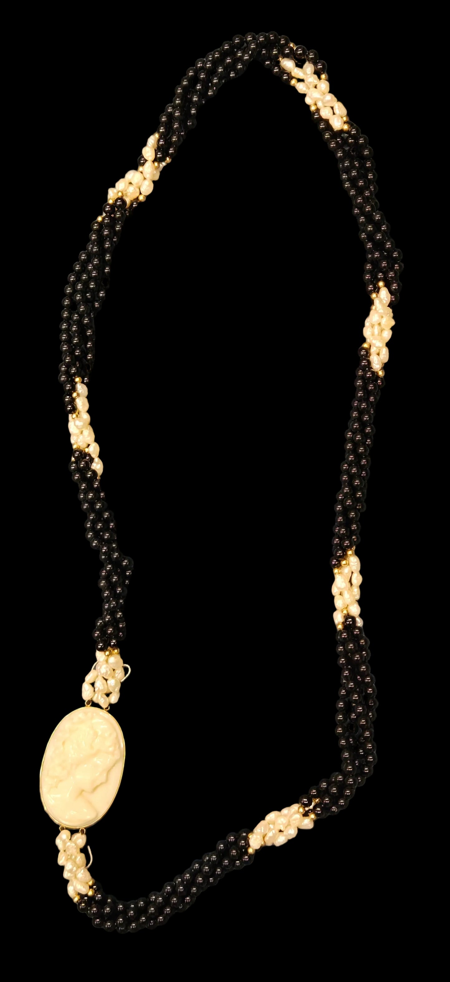 Long Beaded Cameo Necklace