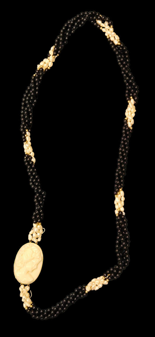 Long Beaded Cameo Necklace